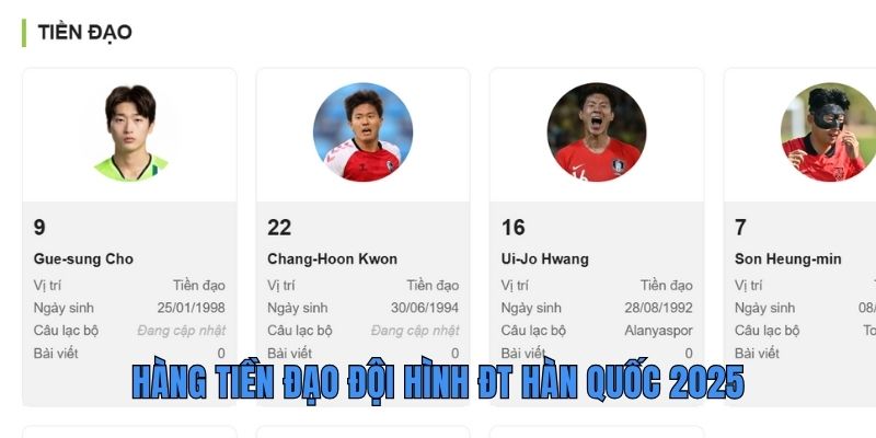 Hàng tiền đạo đội hình ĐT Hàn Quốc 2025